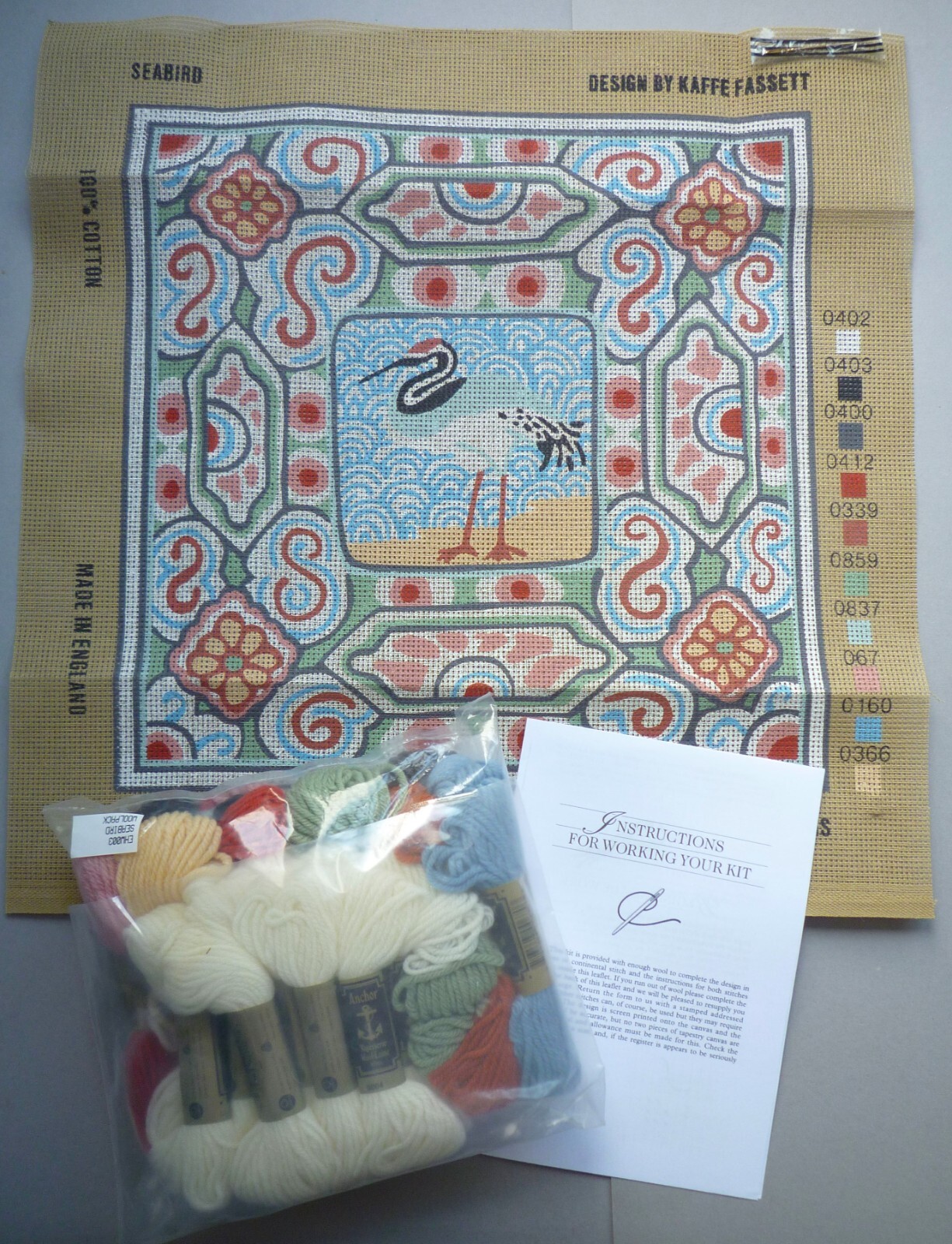 EHRMAN rare SEABIRD by KAFFE FASSETT vintage TAPESTRY NEEDLEPOINT KIT
