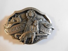 SISKIYOU 1986 NEBRASKA PIG FARMER COWS TRACTOR PEWTER BELT BUCKLE RARE USA NOS