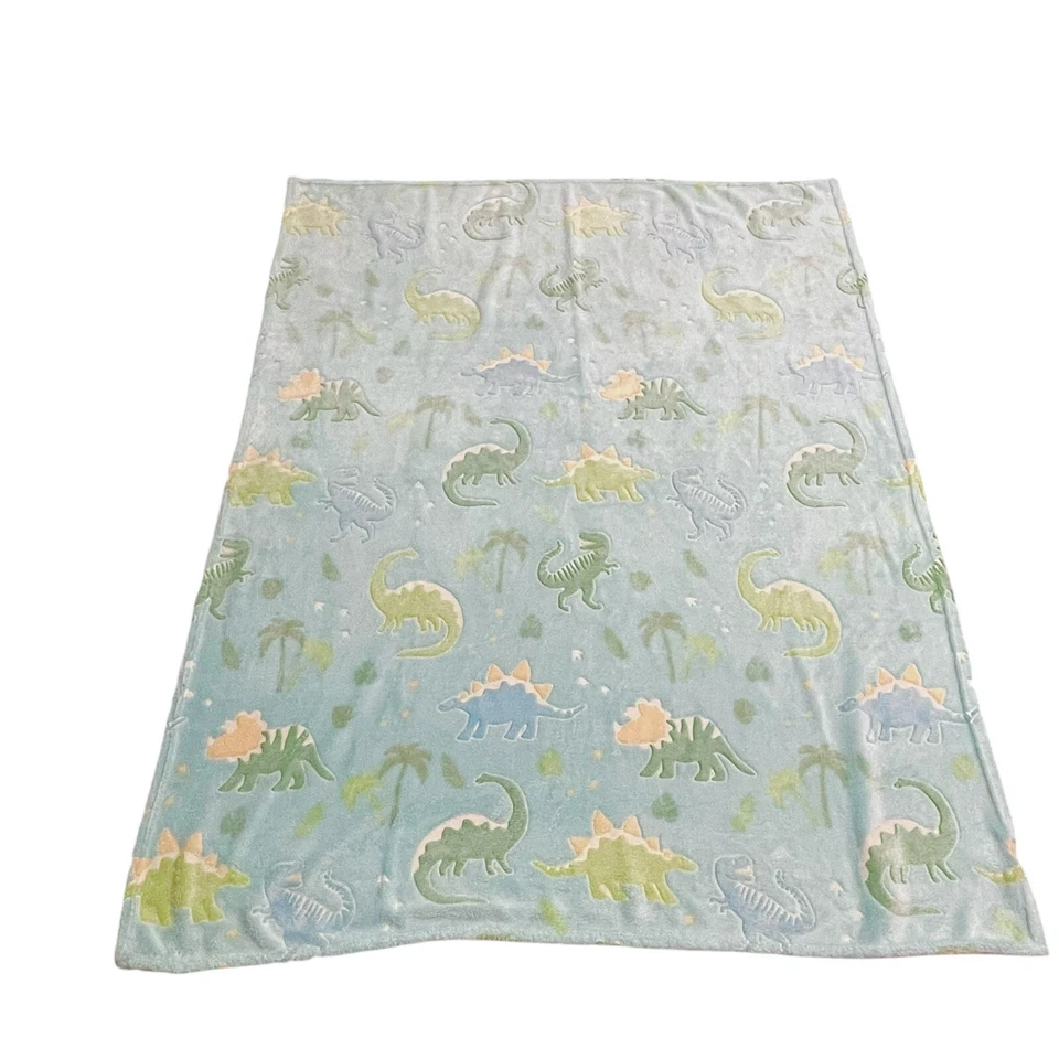 Plush Glow in the Dark Dinosaur Blanket 50X64 Matching Pillow Set - Image 2 of 4