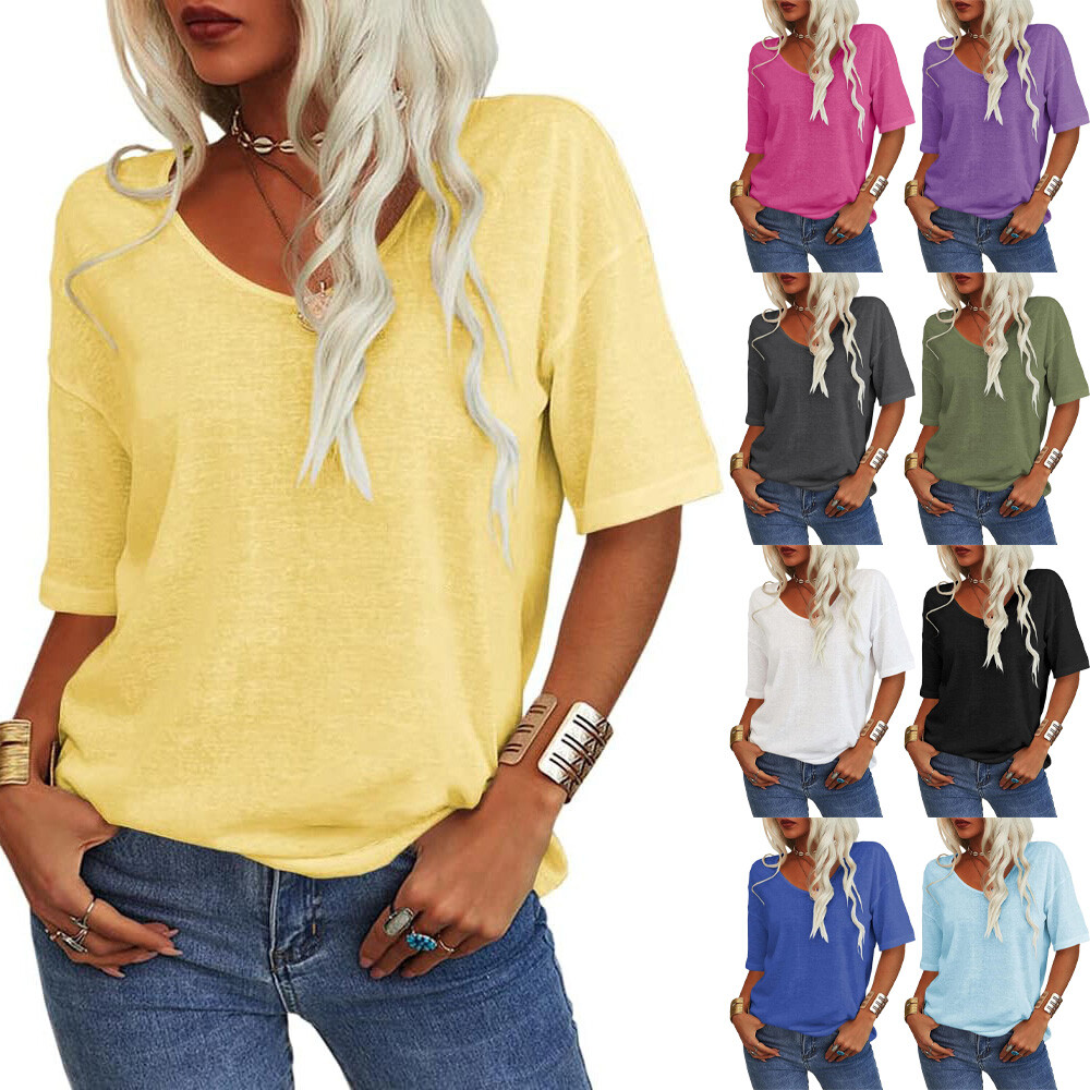 Damas Verano Prendas para el torso Mangas Cortas Cuello en V Camisa holgada Prendas para el torso Camisas Camiseta Talla Grande