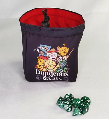 Dungeons and Cats Dice Bag, Cat Dice Pouch, Treasure Nest Bag, Dnd Tile Cup Cats