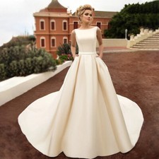 Elegant A-Line Wedding Dresses Scoop Neck Sleeveless with Bow Satin Bridal Gowns