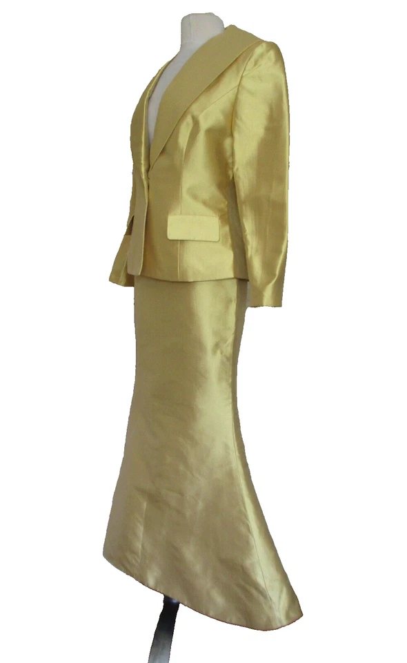 Pamela Dennis Couture Maxi Skirt Suit Outfit Yellow Silk Size 10 Women - Image 2 of 4