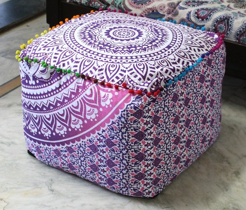 All Size Indian Handmade Mandala Square Ottoman Pouf Cover Footstool Seating - Picture 38 of 89
