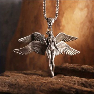 Seraph Angel Jewelry Vintage Silver Sexy Goddess Standing Pendant