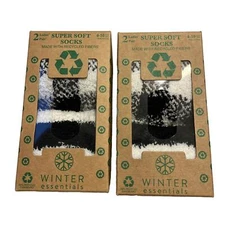 4 Pair Socks Winter Essentials Black White Womens Soft Size 4-10 Plaid Stripes