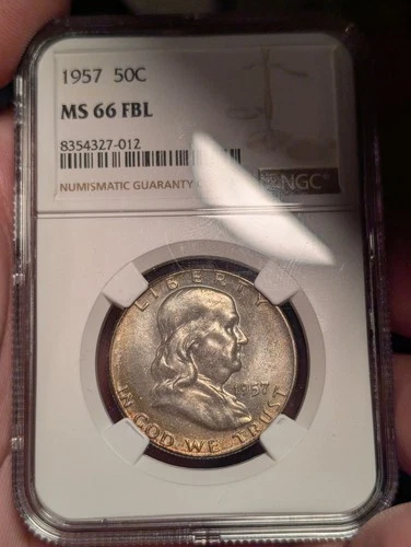 1957 Franklin Half Dollar 50¢ NGC MS66 FBL Toned
