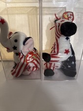Lefty And Righty, 2000's Rare Patriotic Beanie Baby Set. MT W/ Tags New 