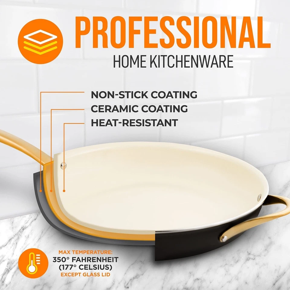 NutriChef Fry Pan With Lid - Skillet Nonstick Frying Pan with Golden Titanium... - Image 3 of 4