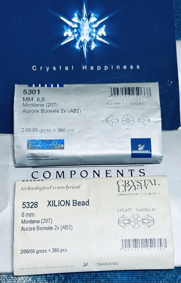 Swarovski Montana AB 2X 5328 6mm Cuentas Genuinas 360 piezas Paquete Sellado Foto 2 de 2