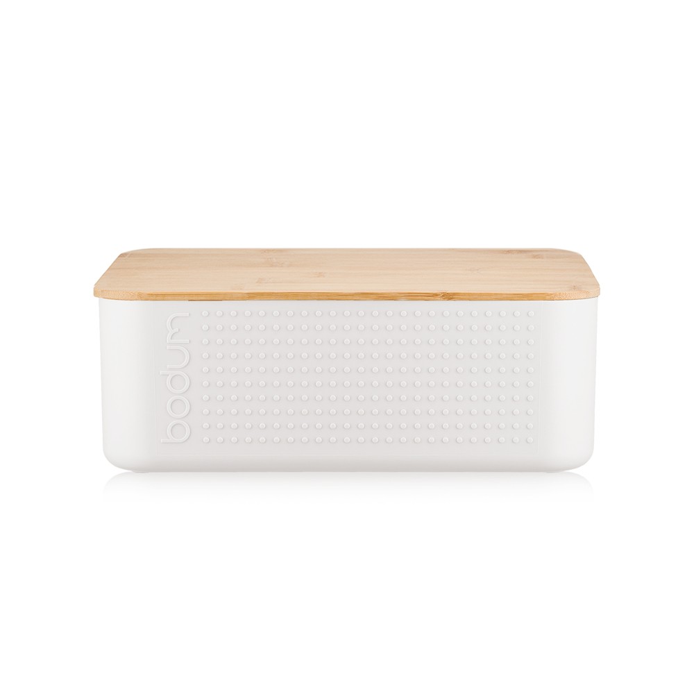 Boîte à pain design blanc mat et bambou noble de 30x20 cm