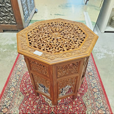 TABLE Appoint Bois Sculpté Ajouré Octogonale Mobilier Vintage Chevet 7MAG
