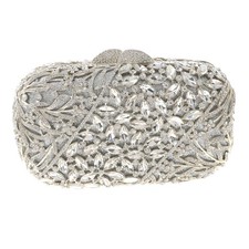 Silver Tone Metal Crystal Rhinestone Clutch Evening Bag HB6225-SCL