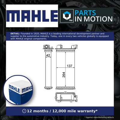Heater Matrix fits BMW 316 E30 1.6 87 to 94 Exchanger Interior Mahle 1373772 New