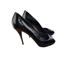 Miu Miu Prada Patent Leather Heels Charcoal Gray Metal Heel Womens Size 38 8