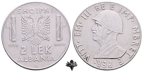 ALBANIEN 2 Lek 1939 Vittorio Emanuele III