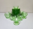 Vintage Uranium Glass Jeanette Floral Poinsettia Set of 30 (Plates Cups Bowls)