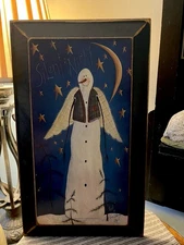 🌟🎁 David Harden Signed Snowman SILENT NIGHT Folk Art Wood Panel 19” X 11”