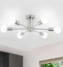 6-Light Modern Sputnik Ceiling Light Fixture Nickel Semi Flush Mount Open Box