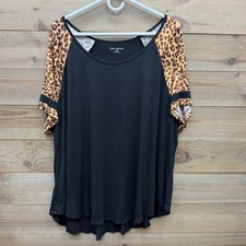 Lane Bryant Womesn Shirt Short Sleeve Scoop Neck Black Leopard Print Size 22 24