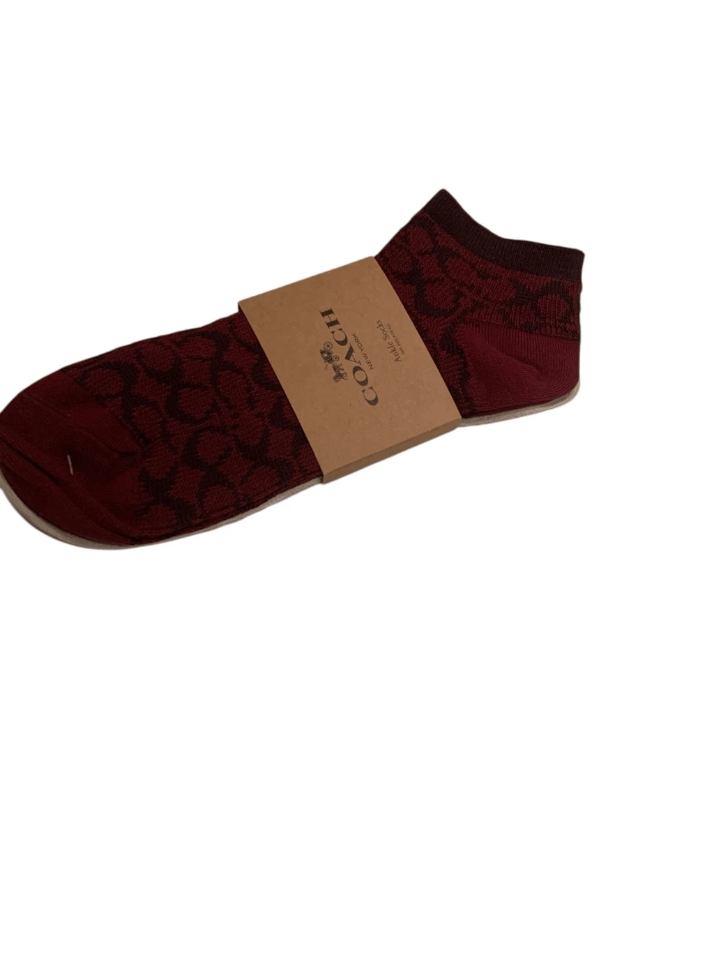 Coach Women’s Signature Ankle Socks Set of Two Burgundy & Tan Logo Pattern, NWT