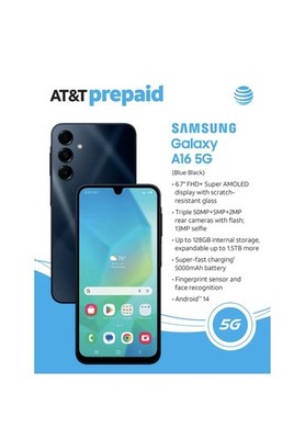 Samsung Galaxy A16 5G, 64GB, Blue Black - At&t Prepaid Smartphone - Brand New