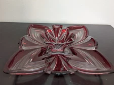 Fifth Avenue Aurora Crystal Chip And Dip Set; Platter & Dip Bowl Red