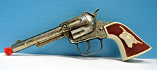 VINTAGE 1960's GABRIEL 9 1/2" DIE CAST GOLD-WASH CAP GUN W/ EMBOSSED STEER GRIPS