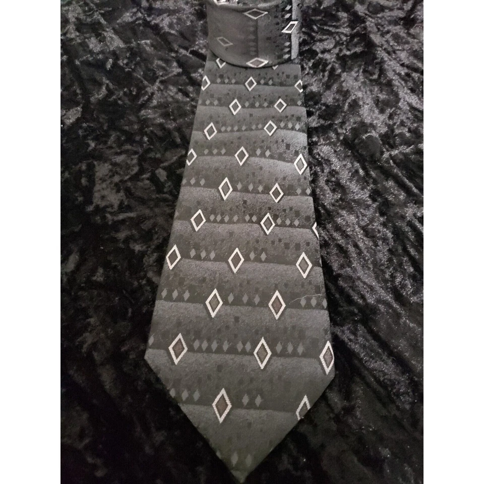 Don Loper of Beverly Hills Neck Tie Mens Black Gray Diamonds Career Wear - Image 4 of 4