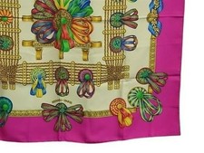 HERMES Carre 90 LES RUBANS DU CHEVAL Silk 100% Pink Scarf  W/Tag No Box t36