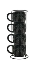 Way To Celebrate Halloween Skull Mug Stack – 4 Piece Set with Iron Rack/ Decor