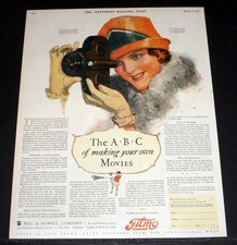 1927 OLD MAGAZINE PRINT AD, BELL  HOWELL FILMO CAMERAS, MAKE YOUR OWN MOVIES 