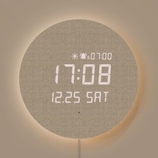 Full Moon LED Silent Wooden Digital Wall Clock with Remote Control, Backlight