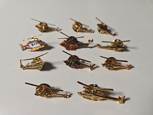 Vintage Lot of 11 Helicopter Gold Tone Hat Pins