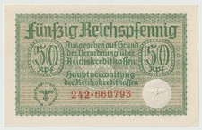 Germany WWII - 50 Reichspfennig, Year 1940 -1945 Banknotes UNC
