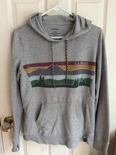 L.L. Bean Light Gray Crewneck Hoodie with Multicolor Mountain Stripe women small