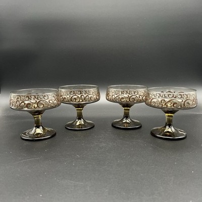 Vintage Set of 4 Libby Glass Prado Brown Green Sherbet Champagne Glasses