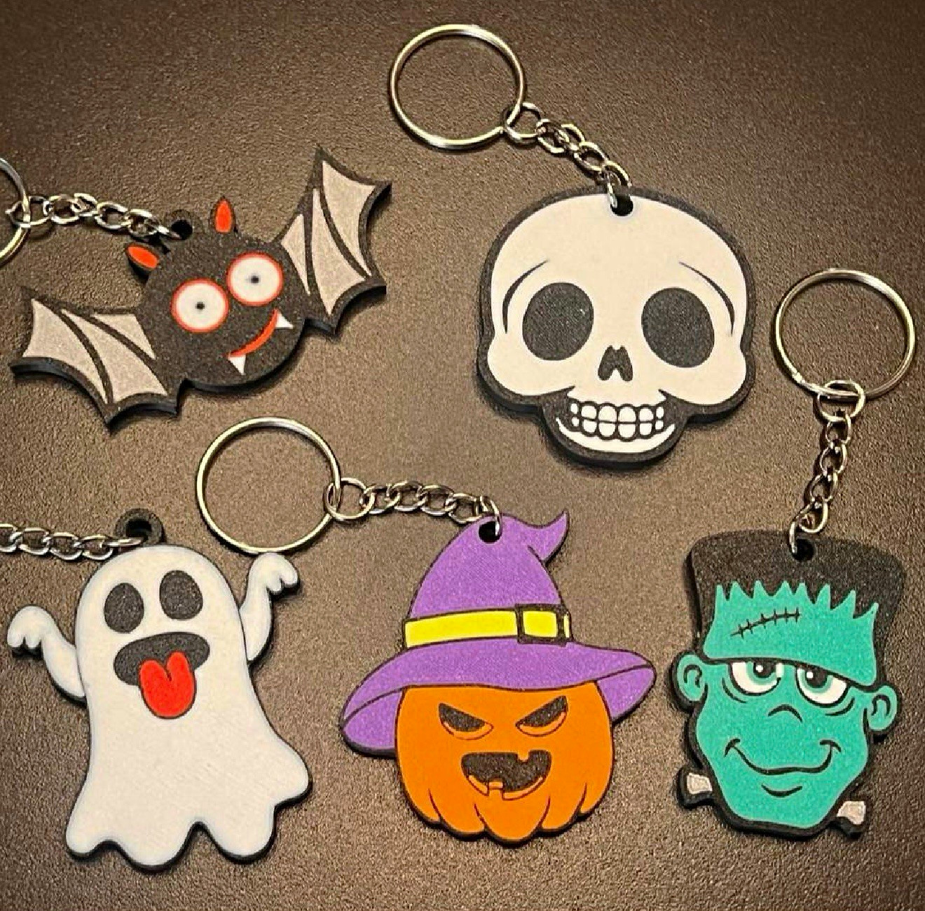 Halloween Monster Character Keychains Set of 5 w/ Keyring Plastic Multicolor