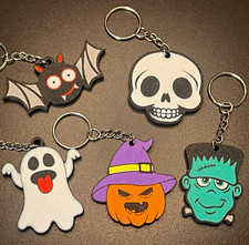 Halloween Monster Character Keychains Set of 5 w/ Keyring Plastic Multicolor