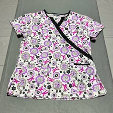 Wear For Care Breast Cancer Awareness Floral Scrub Top Pink Ribbon Large
