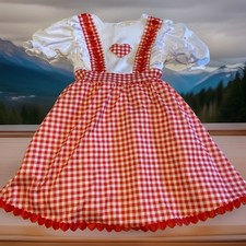 Halloween Girls German Dirndl Alps Dress Size 4 Red White w/Hearts