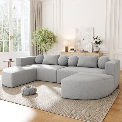 Large 6-Seat U-Shaped Sectional Sofa with Ottomans, Deep Seating, Gray