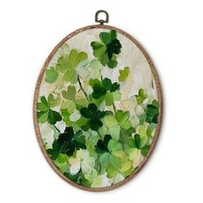 Rustic Lucky Clover Oval Wall Art Framed, St Patrick's Day Irish Shamrock