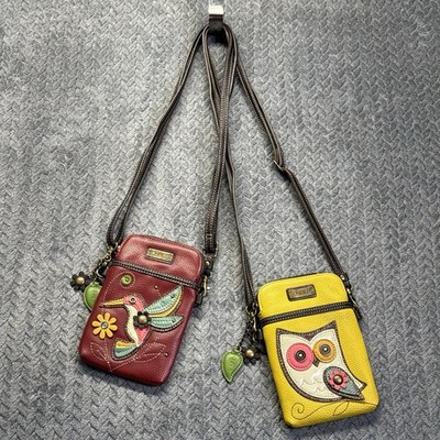 Chala Crossbody Cellphone Purse Lot Of 2 Hummingbird & Owl 3D Yellow Red Handbag