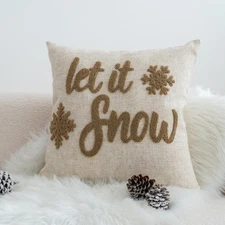 Winter Decorative Pillow Cover, Neutral Brown Tufted Snowflakes with Let It S...