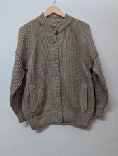 Cardigan vintage moda pronto misto lana italiana bottoni a costine beige taglia L