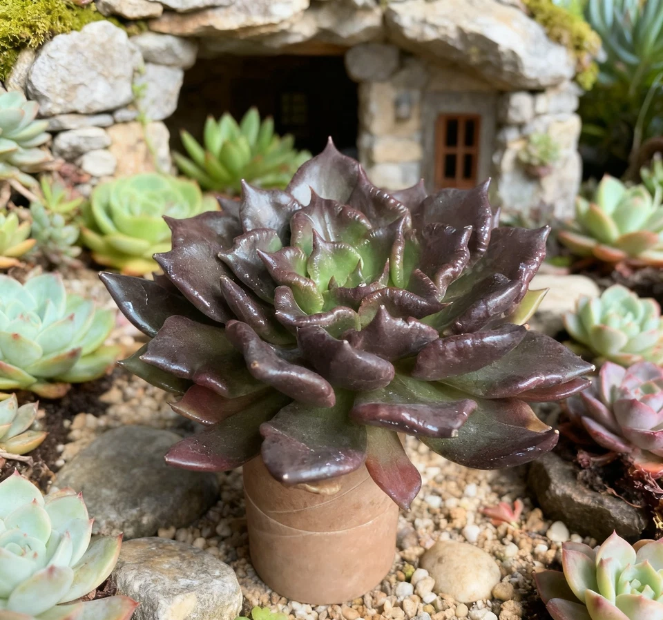 Echeveria 'Rosa de Medianoche' - Púrpura Oscuro Volantes Suculenta Fácil Cuidado Raíz Desnuda Foto 4 de 4