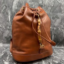 GUCCI Vintage Brown Leather Bamboo Backpack From Japan
