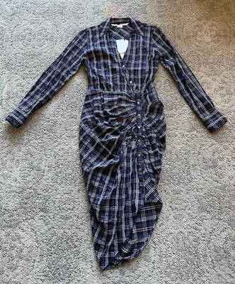 NWT Veronica Beard CALVERT Stretch French Cotton Blend Plaid Shirtdress Size 2