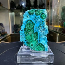 1.83LB Natural silicon malachite quartz crystal Mineral specimen +stand